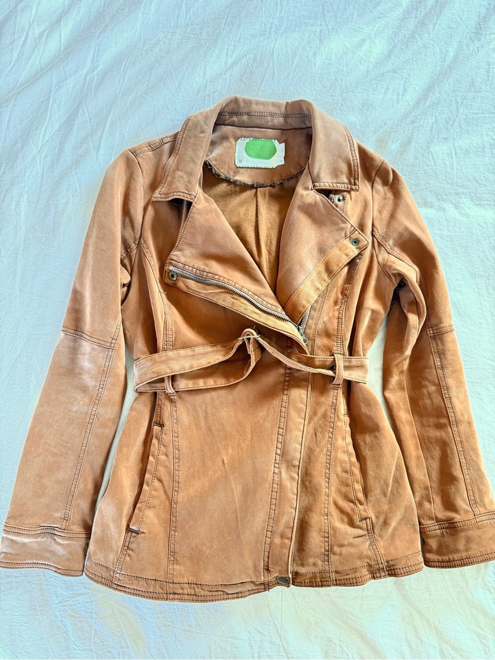 Anthropologie Camel Moto Jacket Belted Stretch Size S - Picture 4 of 15